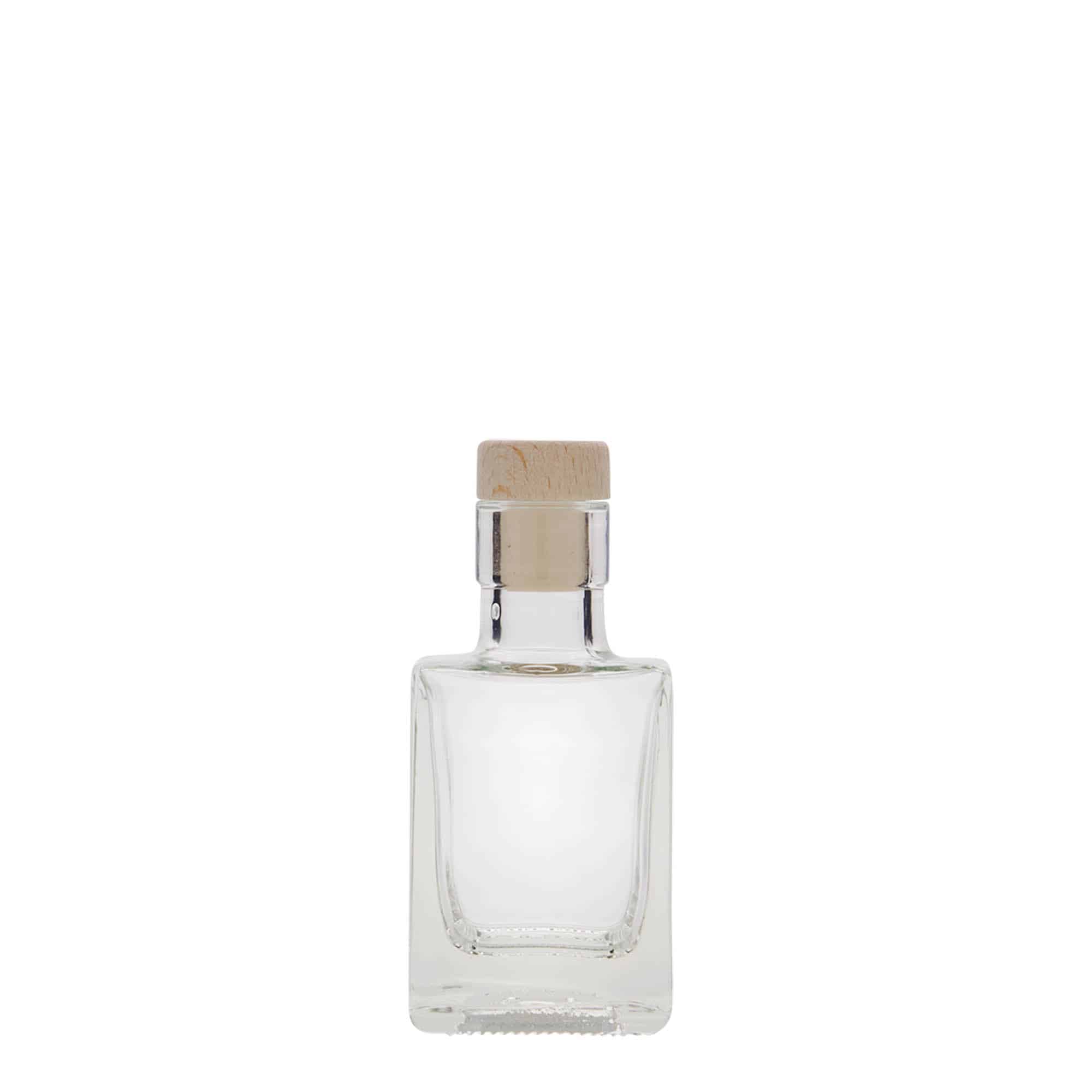 50 ml Garrafa de vidro 'Cube', quadrada, boca: Cortiça