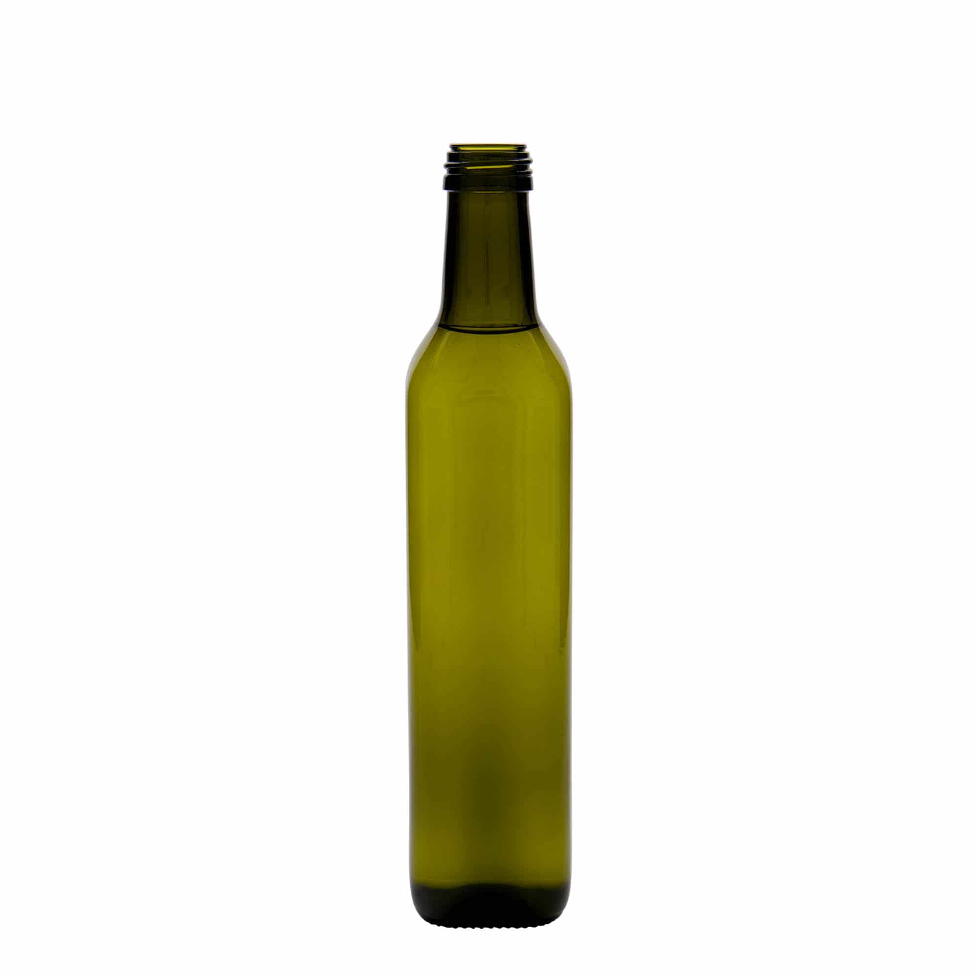 500 ml Garrafa de vidro 'Marasca', quadrada, verde antigo, boca: PP 31,5