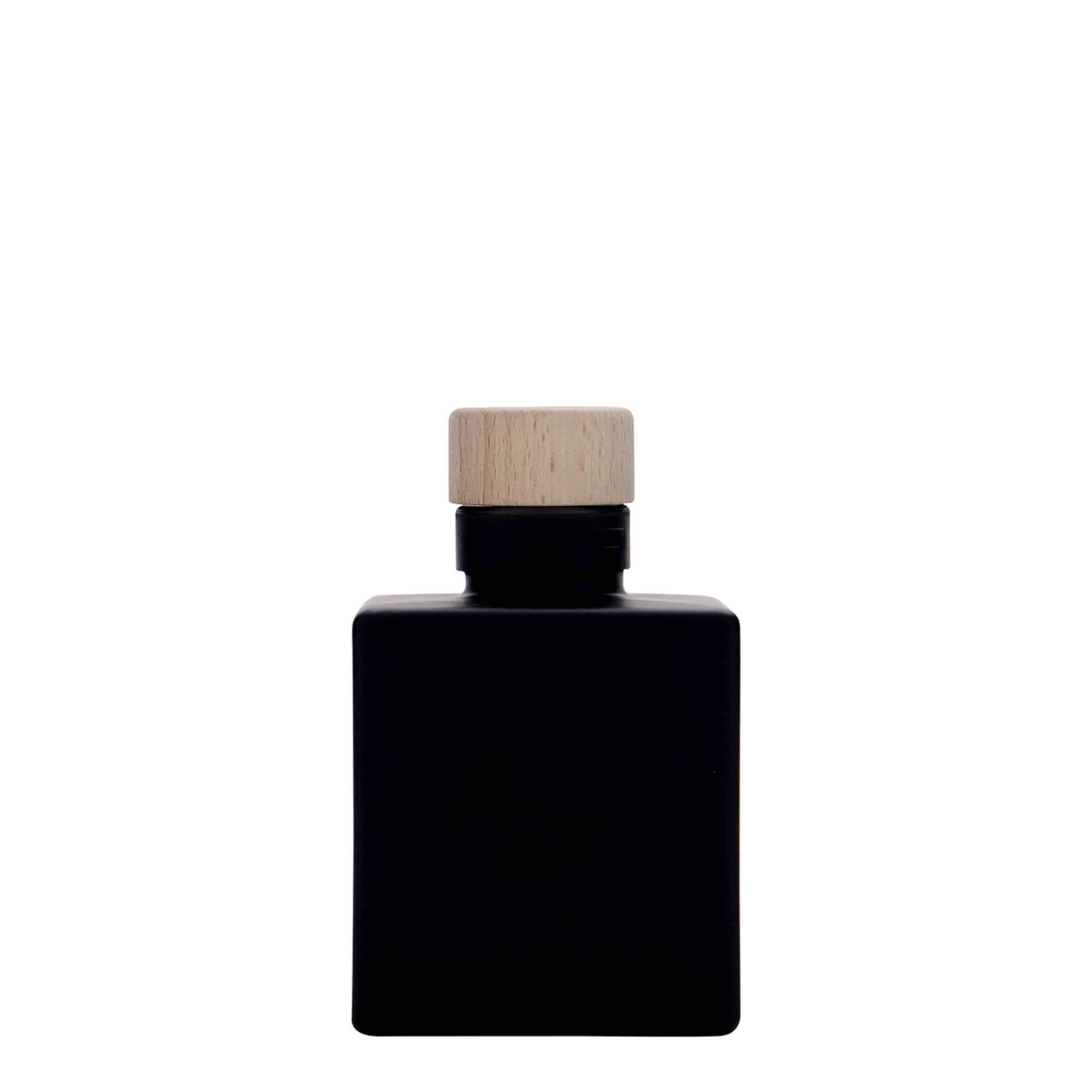 100 ml Garrafa de vidro 'Cube', quadrada, preto, boca: Cortiça