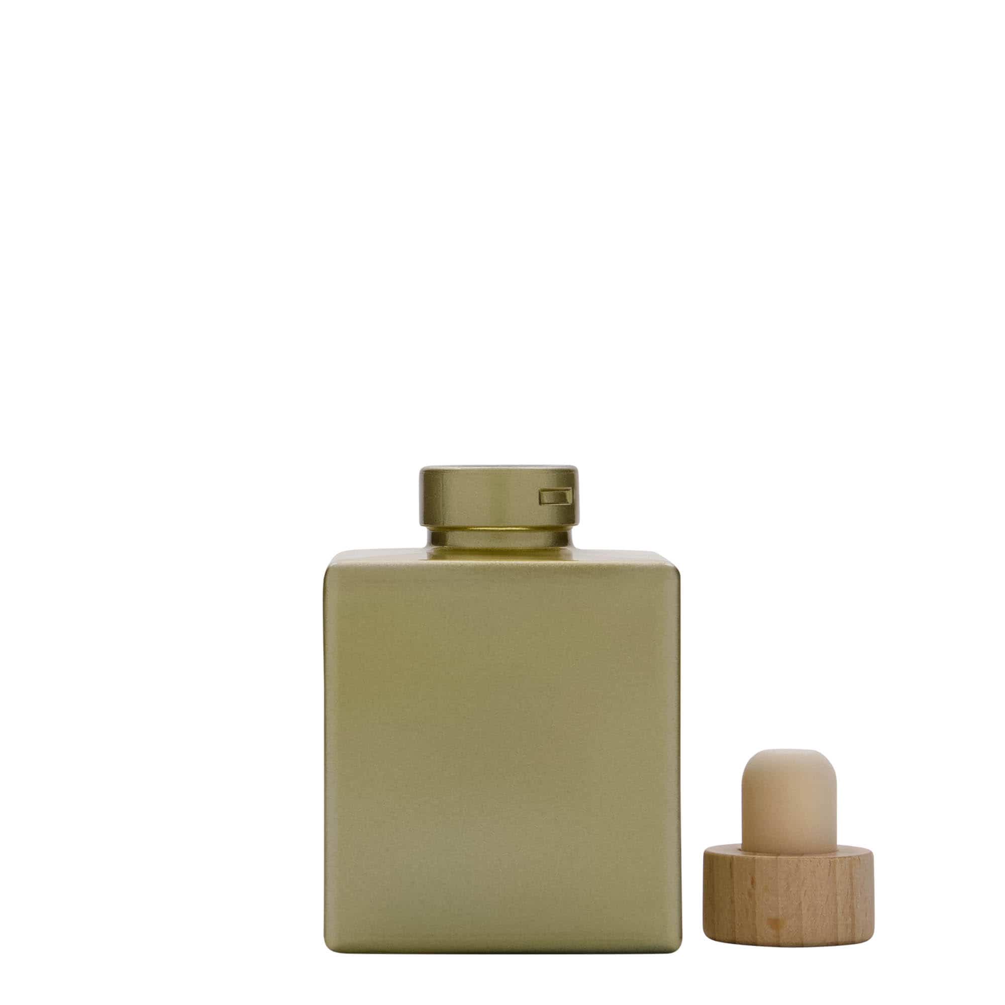 100 ml Garrafa de vidro 'Cube', quadrada, dourado, boca: Cortiça