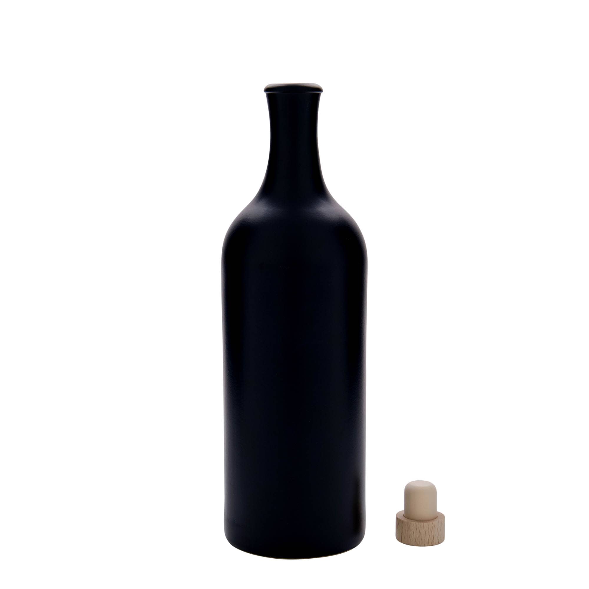 750 ml Jarro de barro pescoço longo, grés, preto, boca: Cortiça