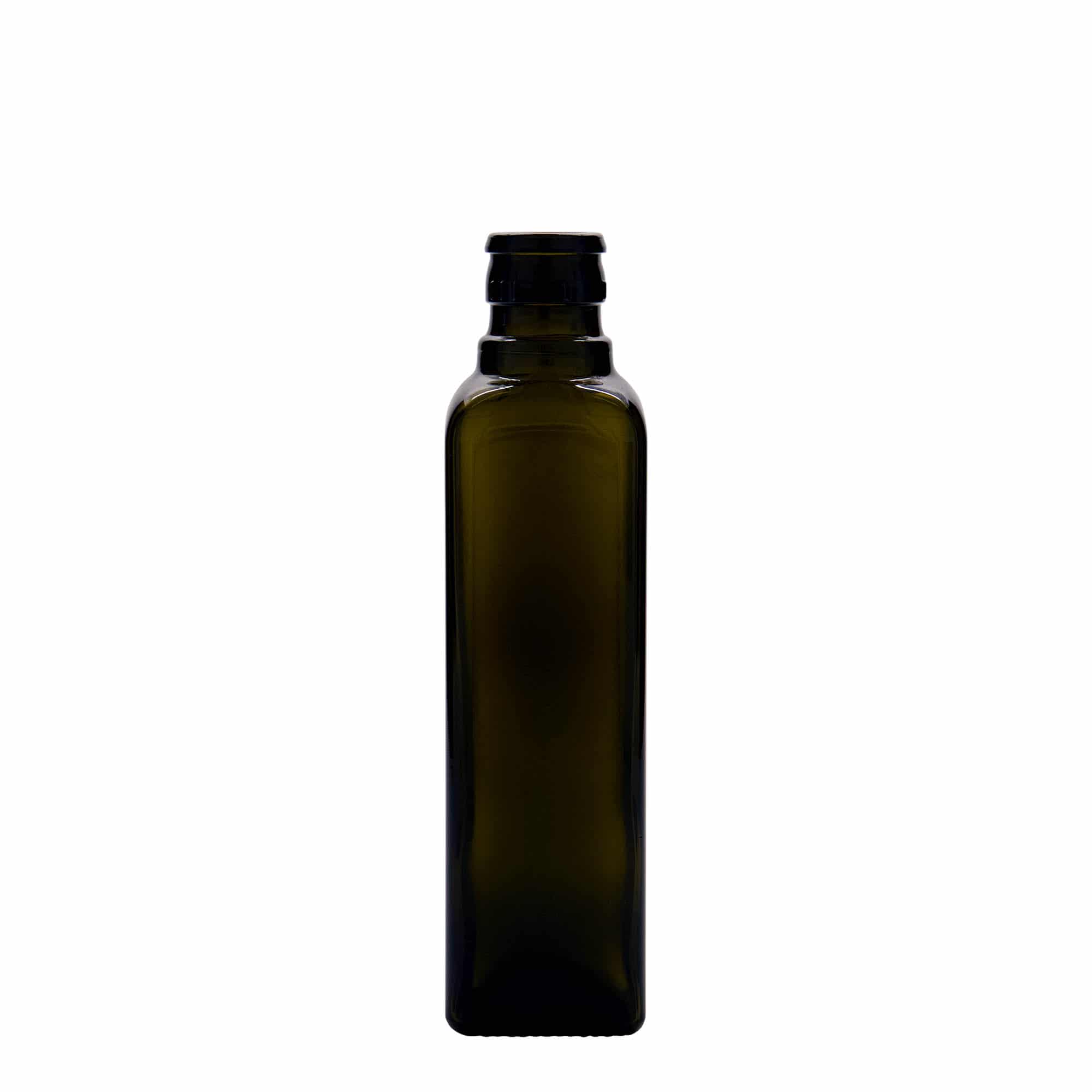 250 ml Garrafa para azeite e vinagre 'Quadra', vidro, quadrada, verde antigo, boca: DOP