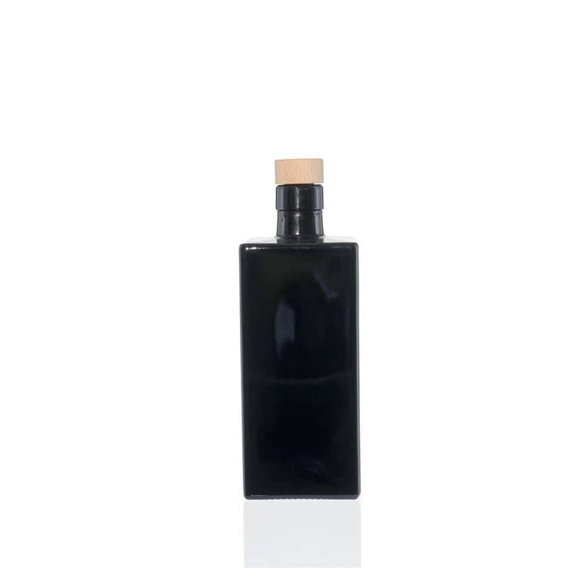 500 ml Garrafa de vidro 'Raphaela', quadrada, preto, boca: Cortiça