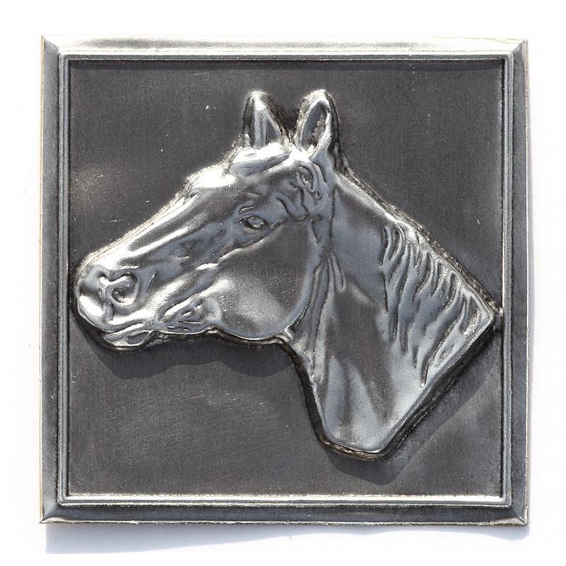 Etiqueta de estanho 'Cavalo', quadrada, metal, prateado