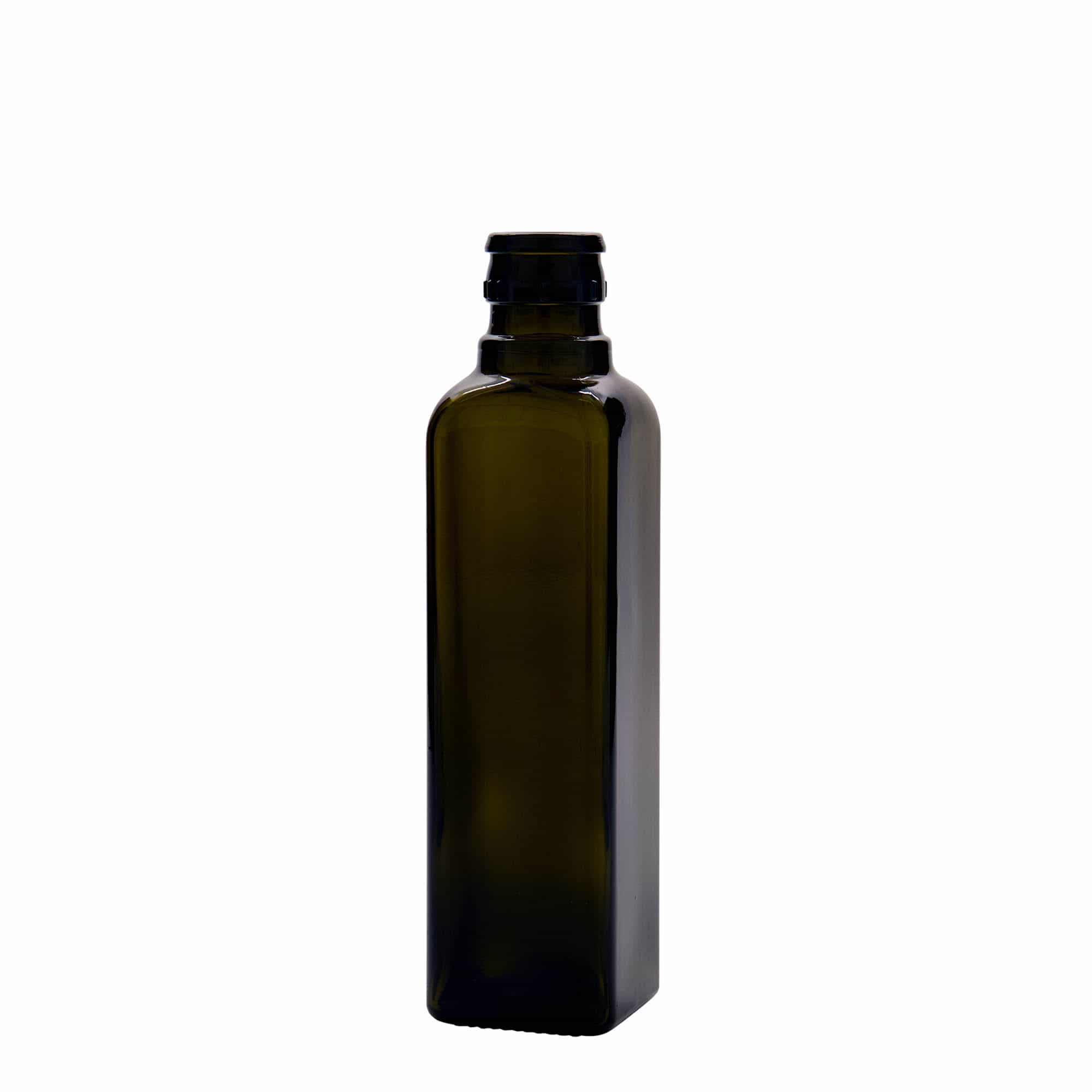 250 ml Garrafa para azeite e vinagre 'Quadra', vidro, quadrada, verde antigo, boca: DOP