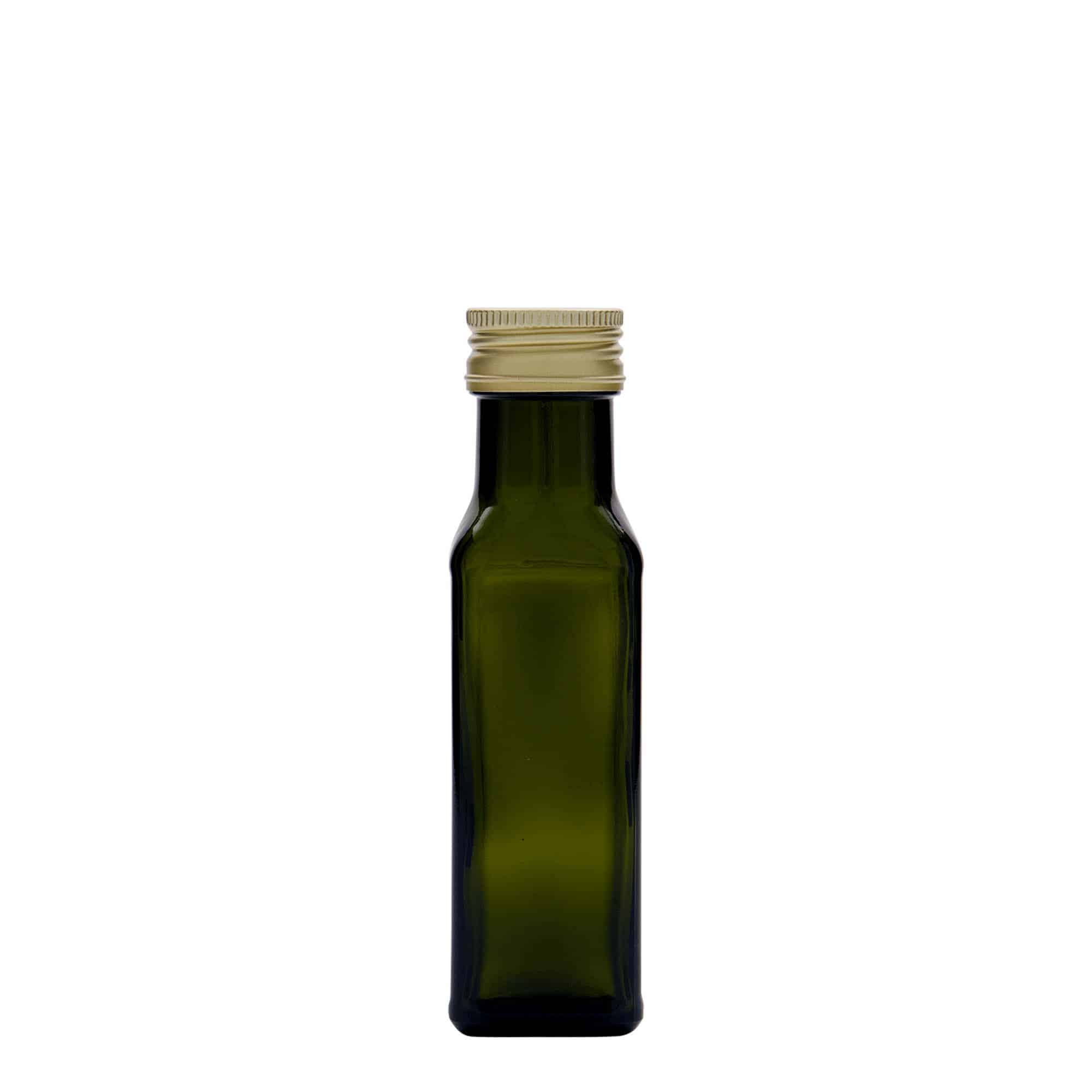 100 ml Garrafa de vidro 'Marasca', quadrada, verde antigo, boca: PP 31,5