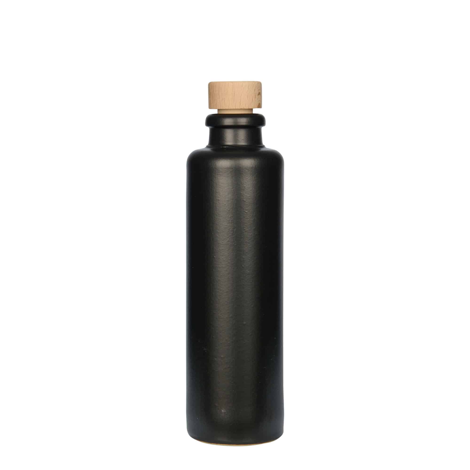 200 ml Jarro de barro, grés, preto, boca: Cortiça