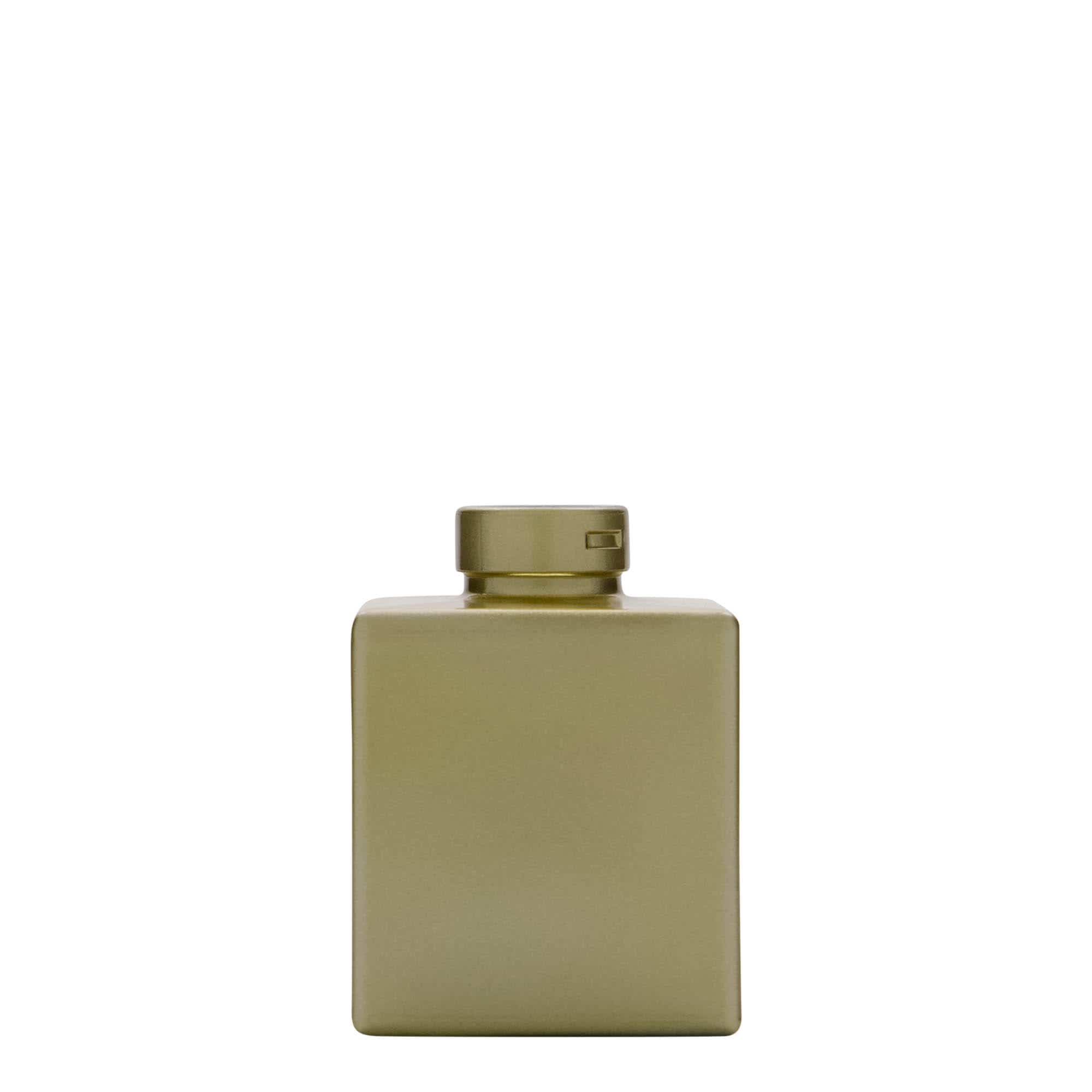 100 ml Garrafa de vidro 'Cube', quadrada, dourado, boca: Cortiça