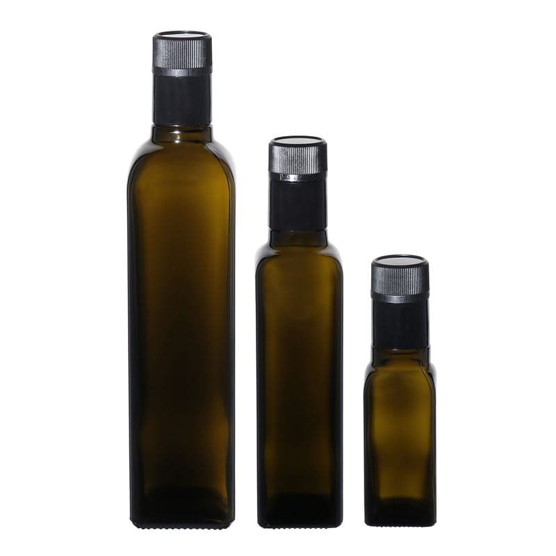 100 ml Garrafa para azeite e vinagre 'Quadra', vidro, quadrada, verde antigo, boca: DOP