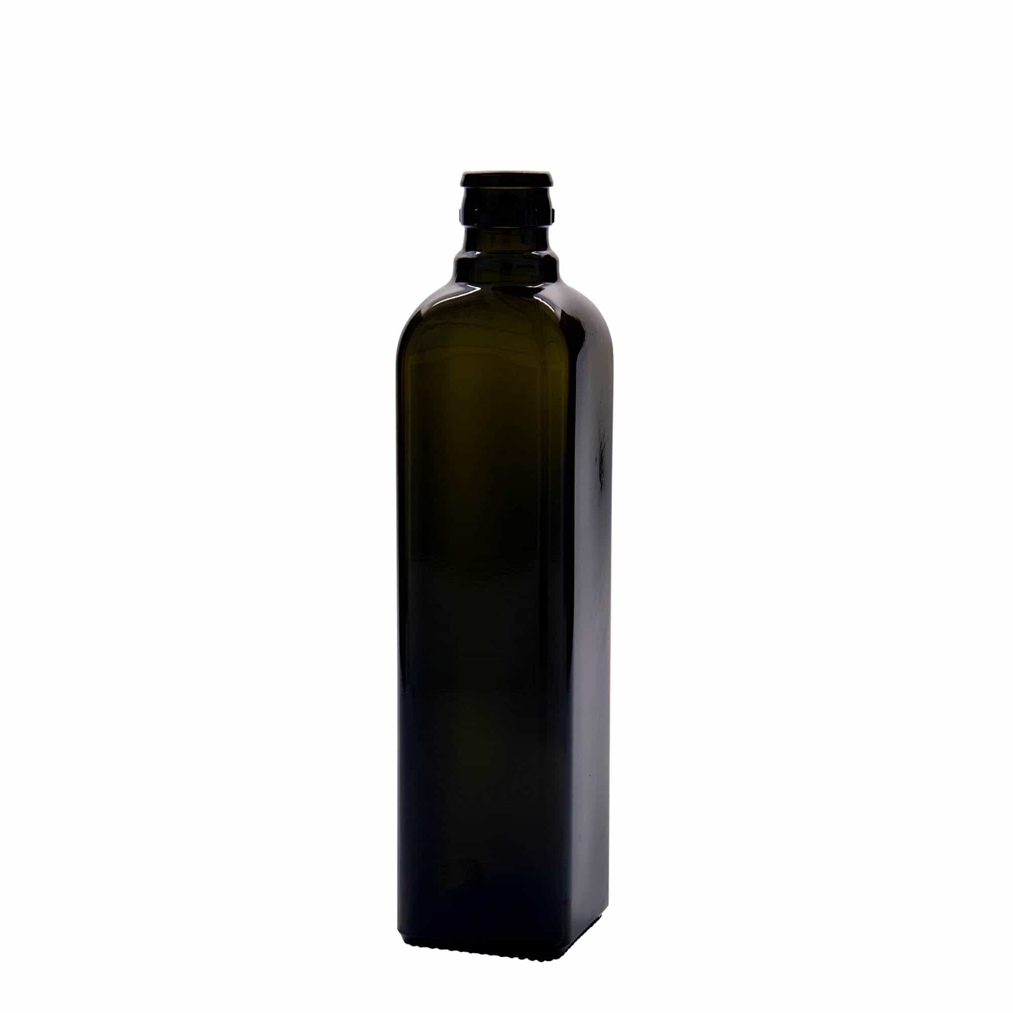 500 ml Garrafa para azeite e vinagre 'Quadra', vidro, quadrada, verde antigo, boca: DOP