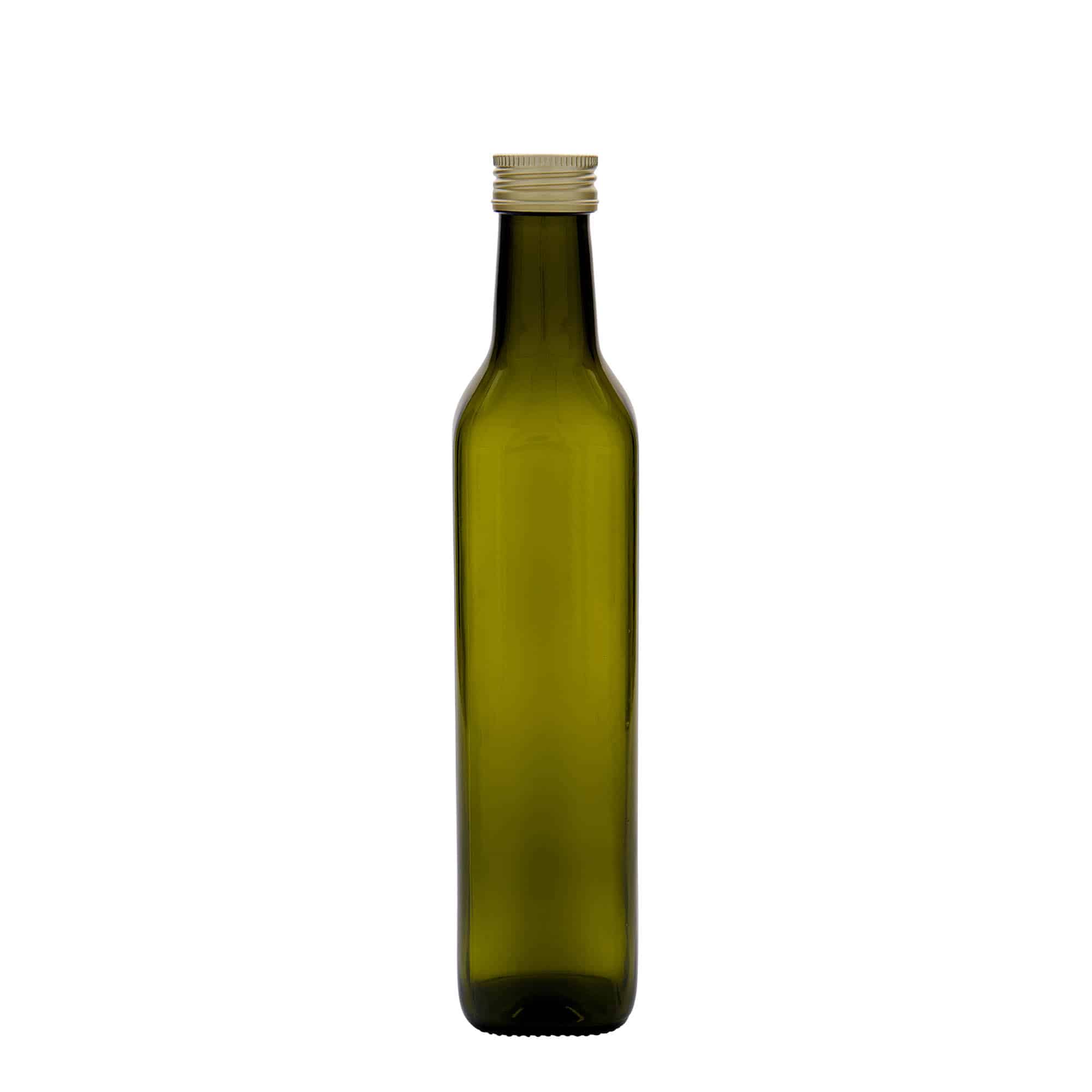 500 ml Garrafa de vidro 'Marasca', quadrada, verde antigo, boca: PP 31,5