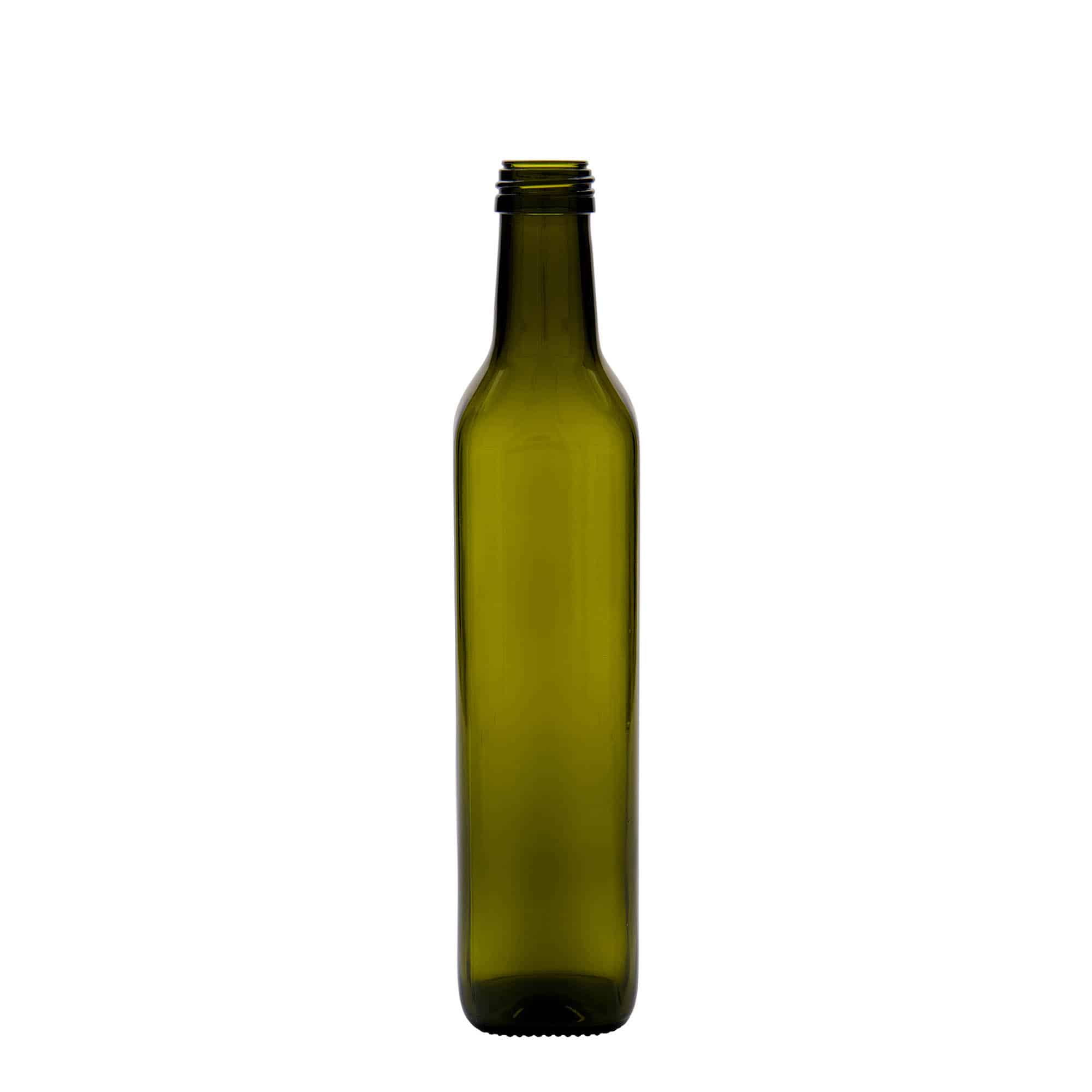 500 ml Garrafa de vidro 'Marasca', quadrada, verde antigo, boca: PP 31,5