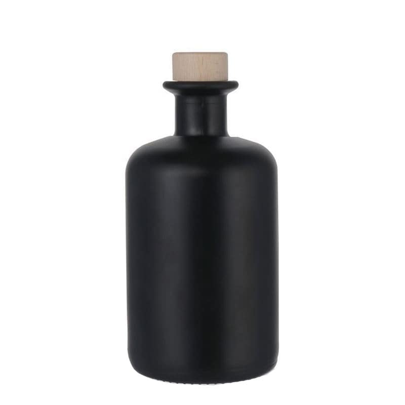 350 ml Garrafa de vidro farmacêutica, preto, boca: Cortiça