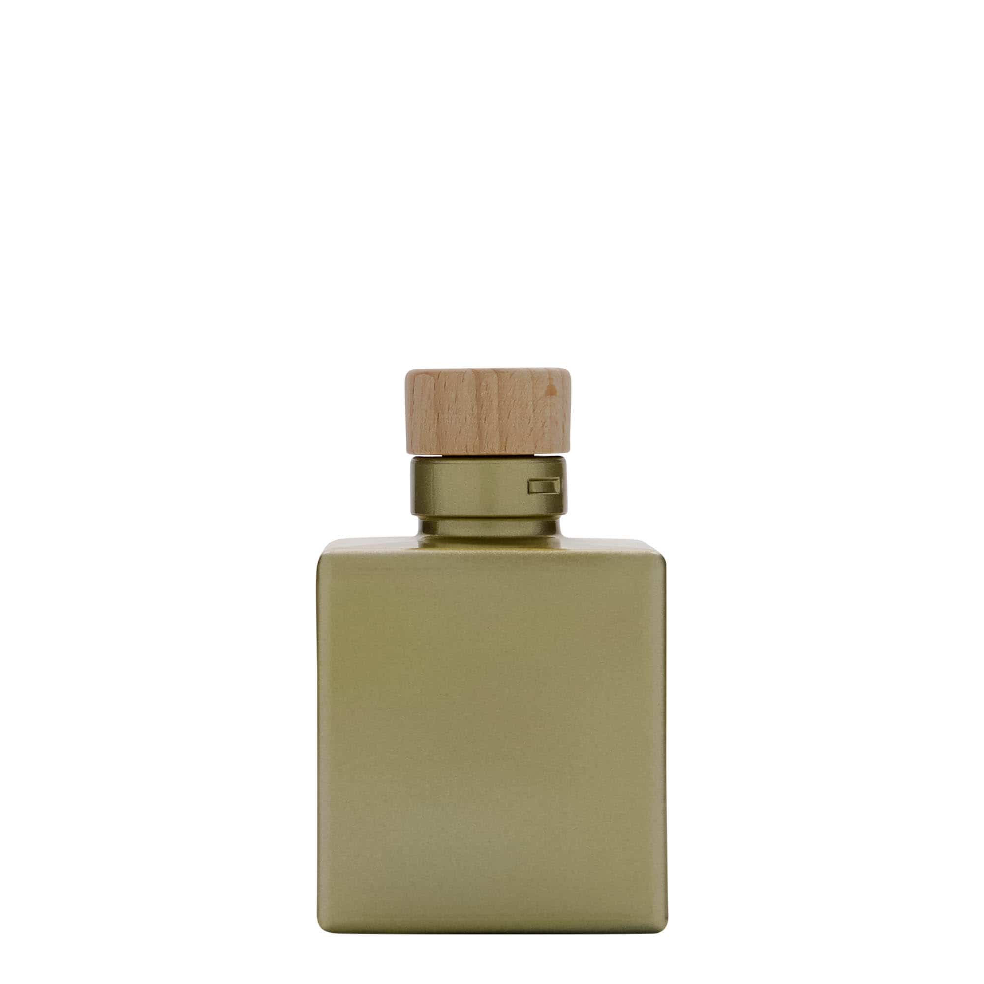 100 ml Garrafa de vidro 'Cube', quadrada, dourado, boca: Cortiça