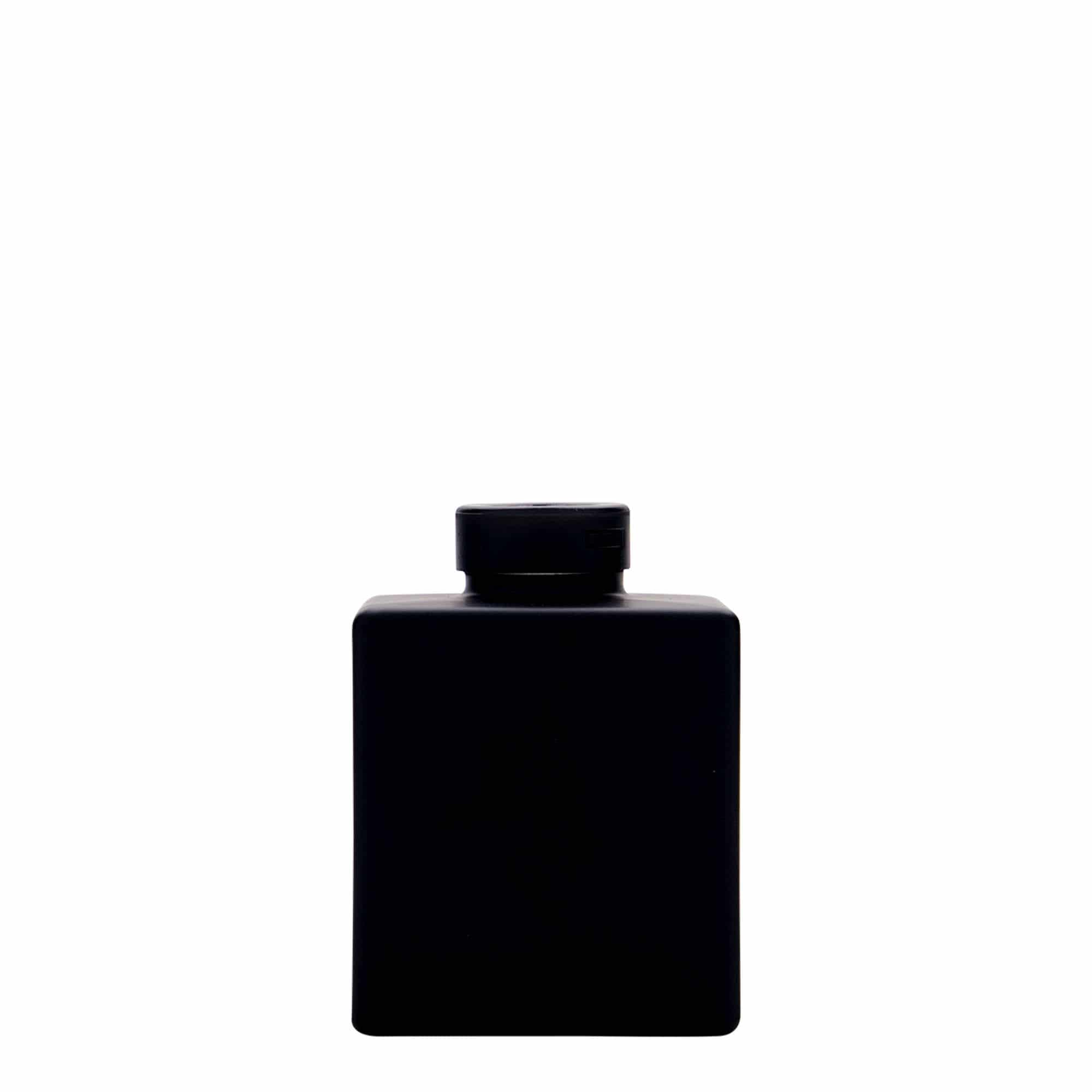 100 ml Garrafa de vidro 'Cube', quadrada, preto, boca: Cortiça