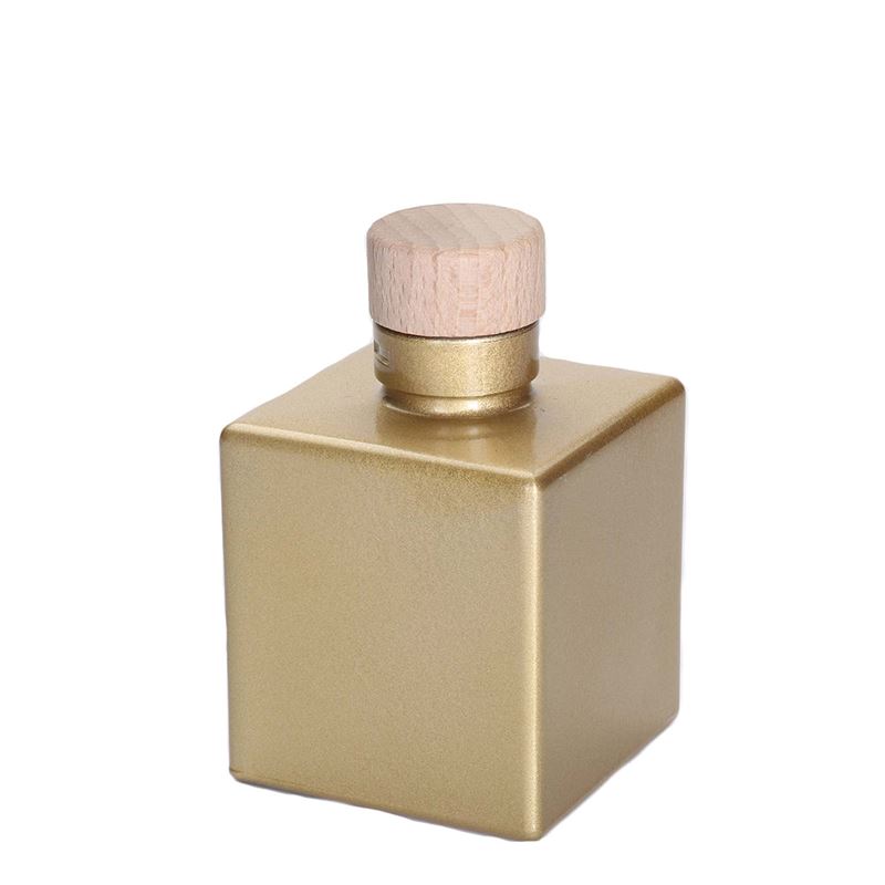 500 ml Garrafa de vidro 'Cube', quadrada, dourado, boca: Cortiça