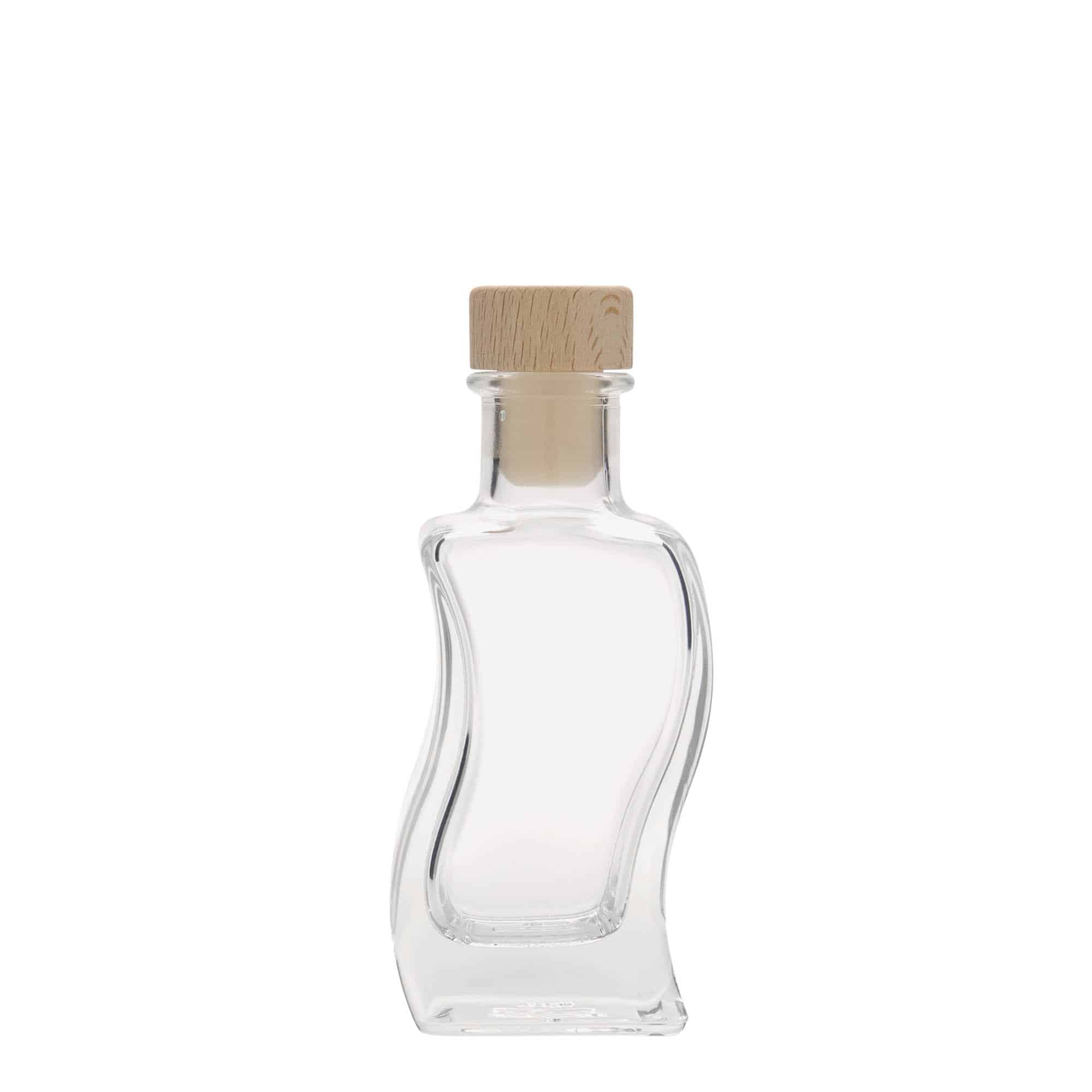 100 ml Garrafa de vidro 'Onda', quadrada, boca: Cortiça