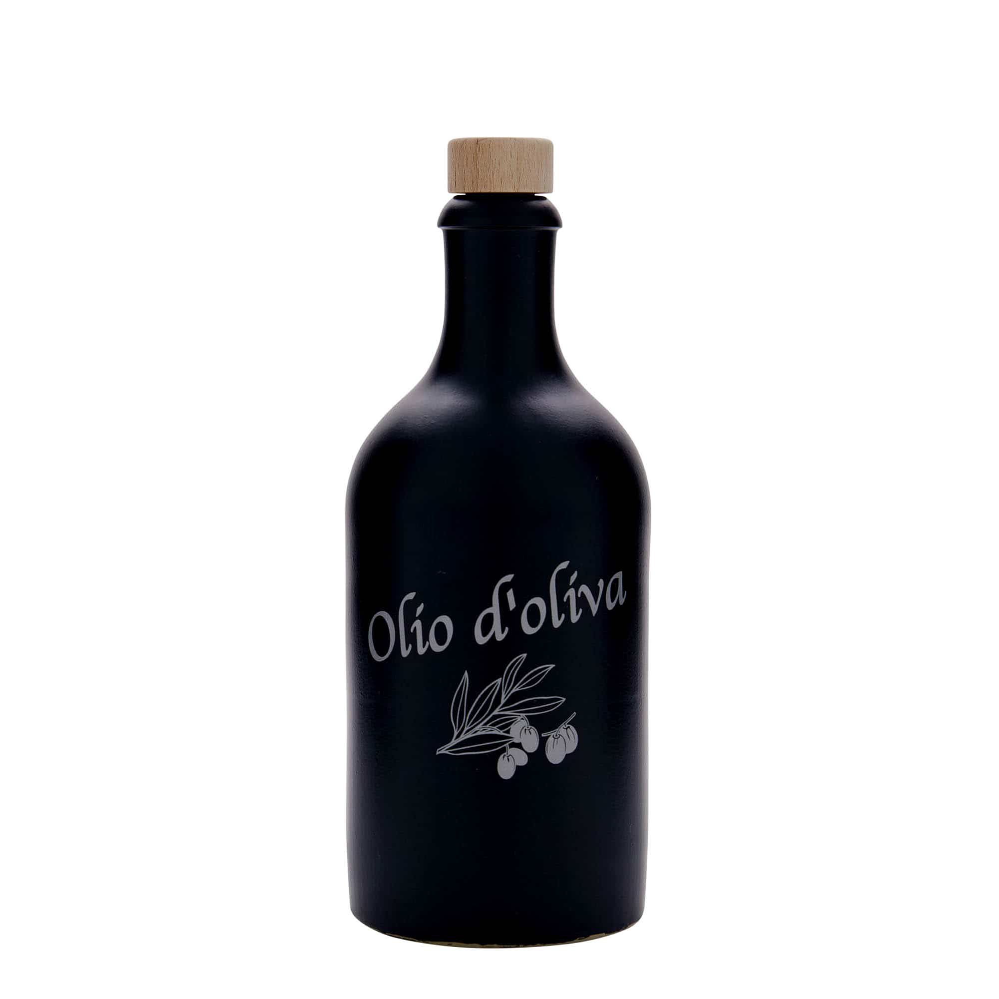 500 ml Jarro de barro, motivo: Olio d'Oliva, grés, castanho, cristal, boca: Cortiça