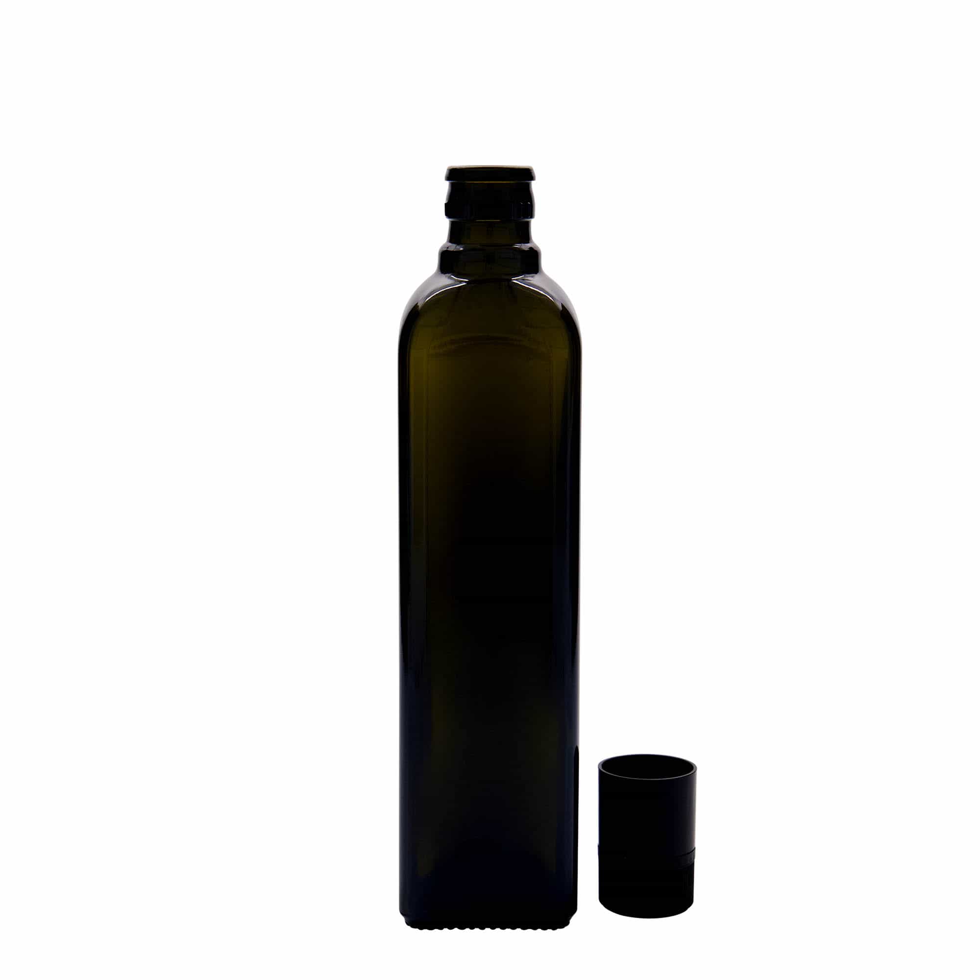 500 ml Garrafa para azeite e vinagre 'Quadra', vidro, quadrada, verde antigo, boca: DOP