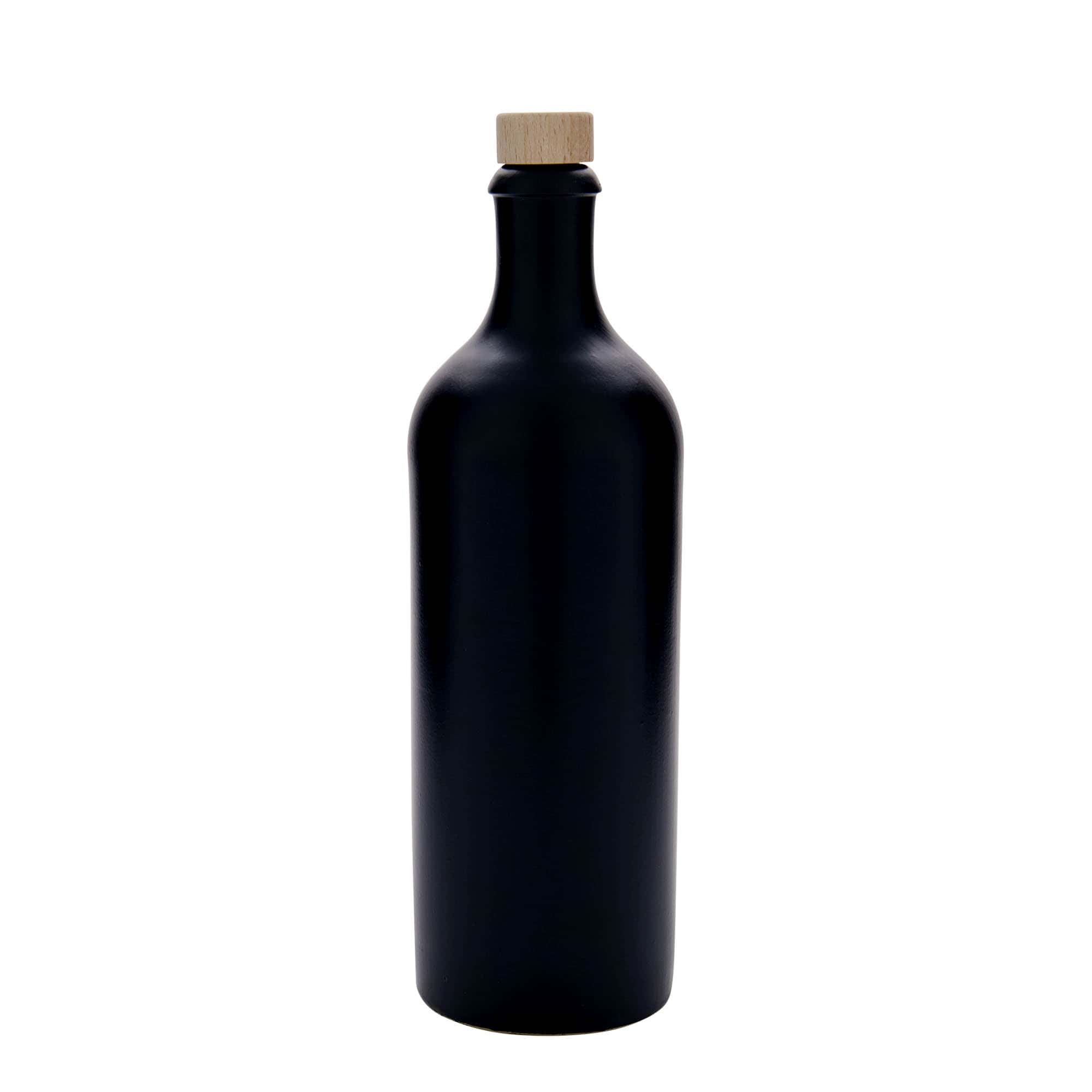 750 ml Jarro de barro, grés, preto, boca: Cortiça