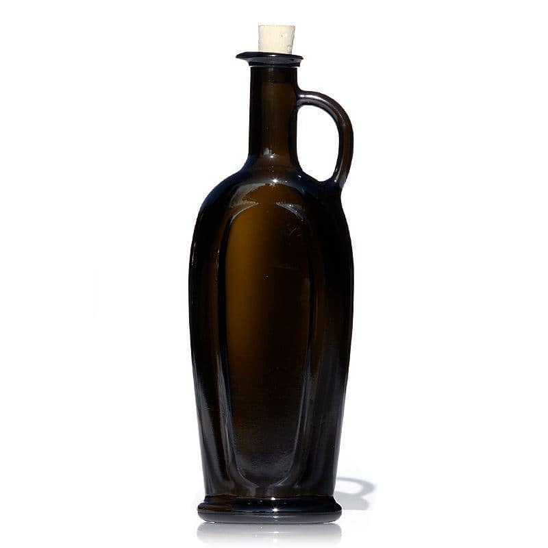 500 ml Garrafa de vidro 'Eleganta', oval, verde antigo, boca: Cortiça