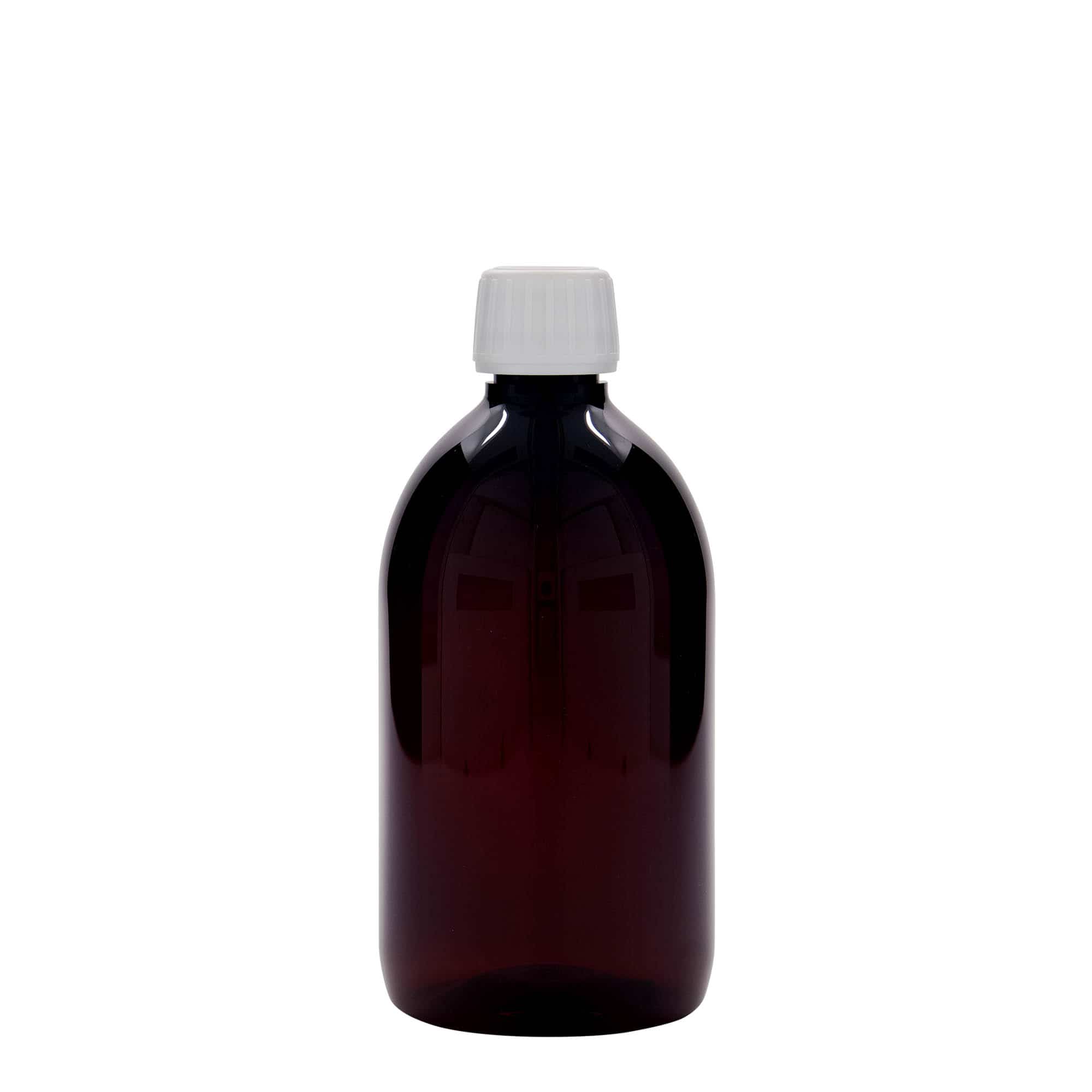 500 ml Frasco de medicamentos PET,  castanho, plástico, boca: PP 28