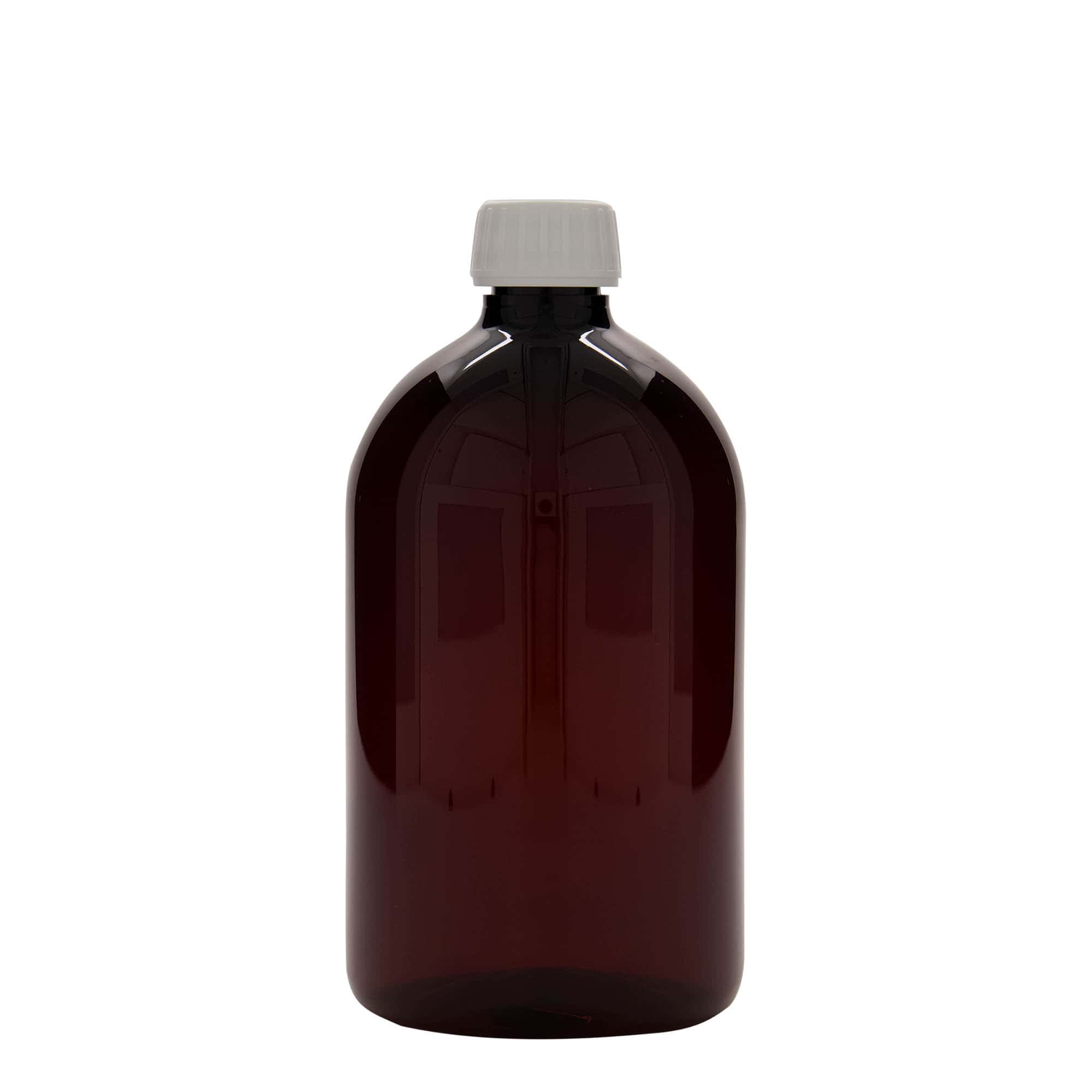 1000 ml Frasco de medicamentos PET, castanho, plástico, boca: PP 28