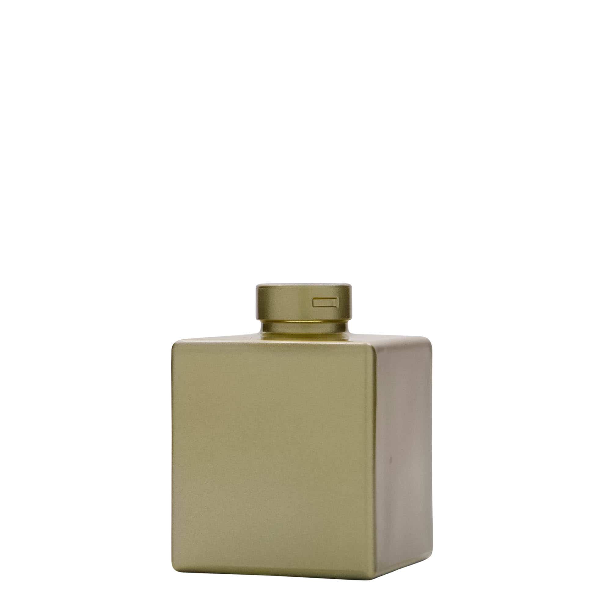 100 ml Garrafa de vidro 'Cube', quadrada, dourado, boca: Cortiça