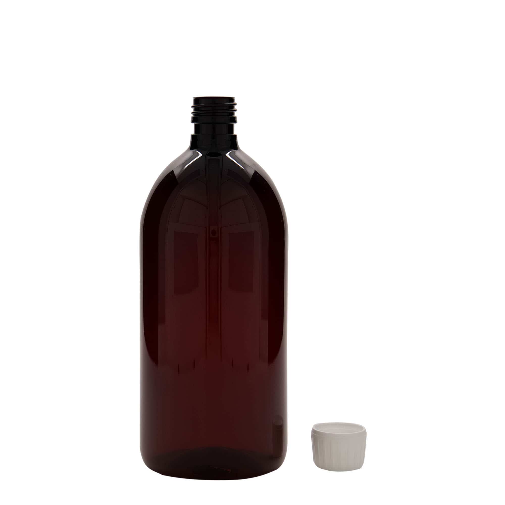 1000 ml Frasco de medicamentos PET, castanho, plástico, boca: PP 28