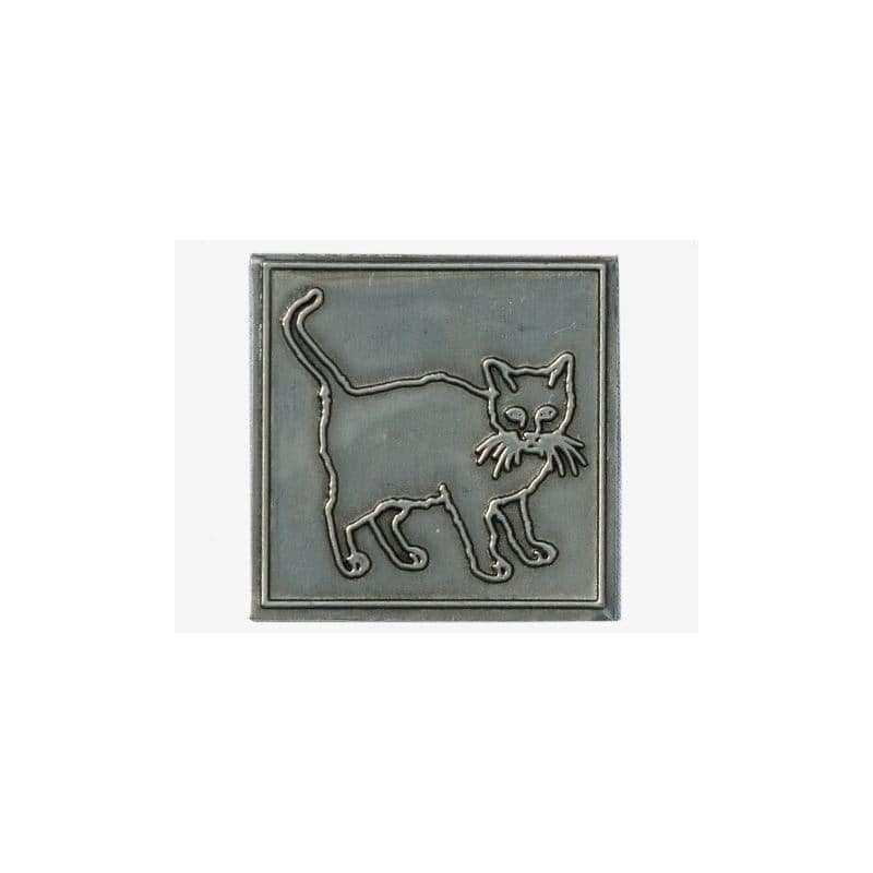 Etiqueta de estanho 'Gato', quadrada, metal, prateado