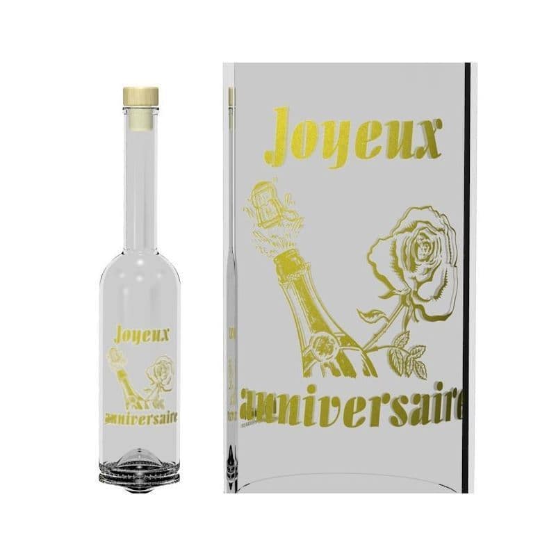 500 ml Garrafa de vidro 'Opera', Motivo: Joyeux Anniversaire, boca: Cortiça